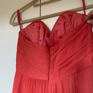 Amsale coral strapless bridesmaid gown